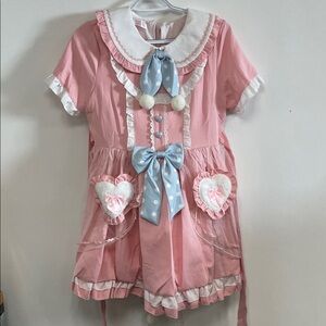 Japanese kawaii bunny dress Pink and White Mini Dress with Blue Accents